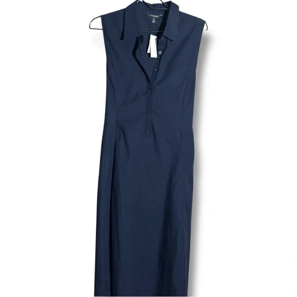 Banana Republic New W/ Tags Dark Blue Button Down Collared Tie Waist Midi Dress - Picture 12 of 16
